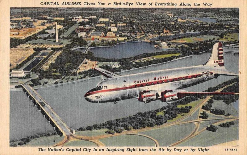 Washington DC Capital Airlines Airplane Vintage Postcard JJ649253