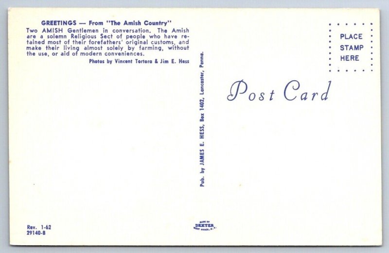 Greetings From Penna Dutch Country, Amish Men, Barn, Splitview Banner Postcard