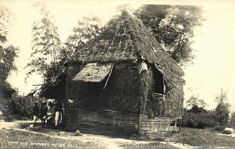 philippines, Native People with Bamboo House (1910s) RPPC Postcard