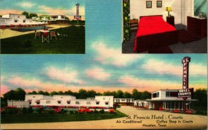 St Francis Hotel Courts Motel Multiview Houston Texas TX UNP Vtg Linen Postcard