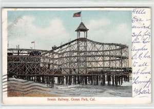 Scenic Railway, Ocean Park, CA Roller Coaster, Glitter 1906 Vintage Postcard