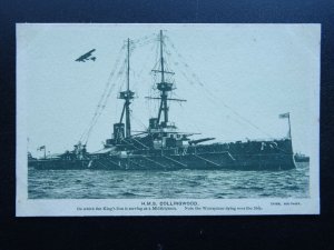 WW1 HMS COLLINGWOOD & WATERPLANE c1916 Postcard by Cribb & Singer Sewing Machine