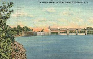 Vintage Postcard 1941 U. S. Locks & Dam On The Savannah River Augusta Georgia GA