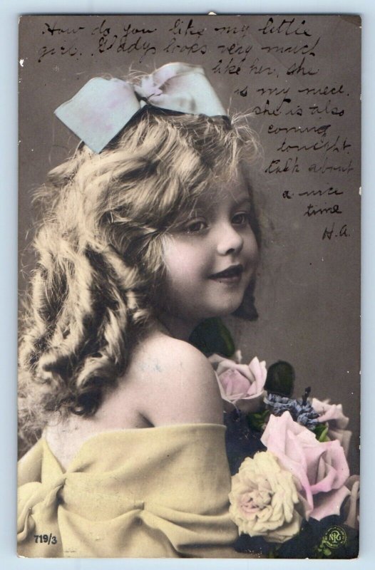 Holmen Wisconsin WI Postcard RPPC Photo Pretty Girl Curly Hair With Flowers 1907