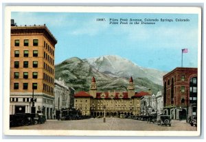 Colorado Springs Colorado CO Postcard Pikes Peak Avenue Pikes Peak Distance 1920