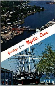 1969 Aerial View & Charles W Morgan Whale Ship Mystic,CT  Vintage Postcard