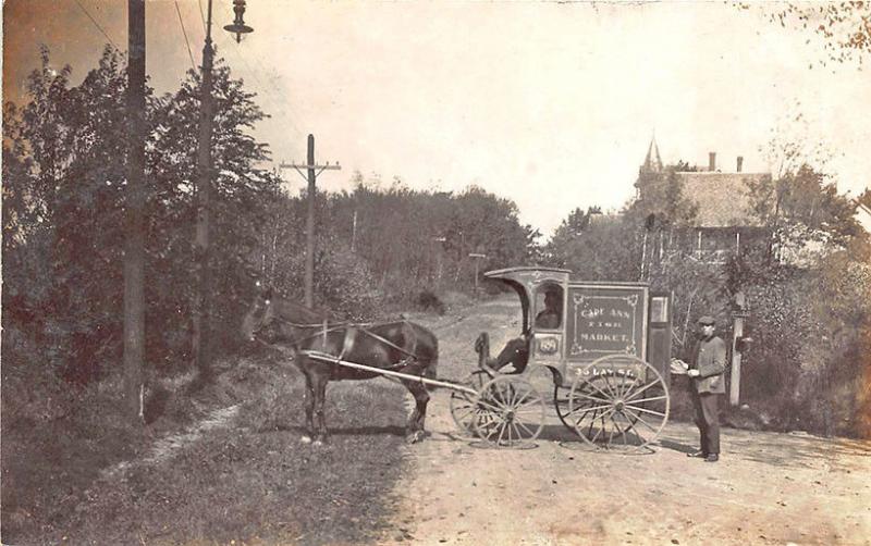 Cape Ann MA Cape Ann Fish Market Horse & Wagon At Hanes Street Postcard