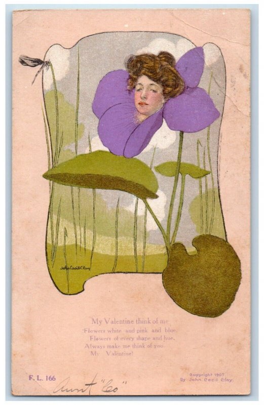 c1905 Valentine Flowers Woman Head Rotograph Posted Antique Postcard