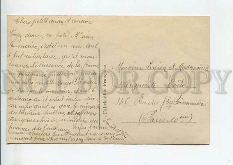 444430 FRANCE Kids WEDDING Newspaper on Wall MILITARY TAX WWI Vintage PHOTO