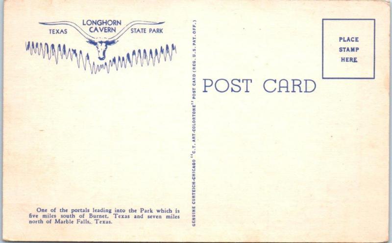 BURNET, TX  2 Postcards  LONGHORN CAVERN Texas State Park   c1940s Linen
