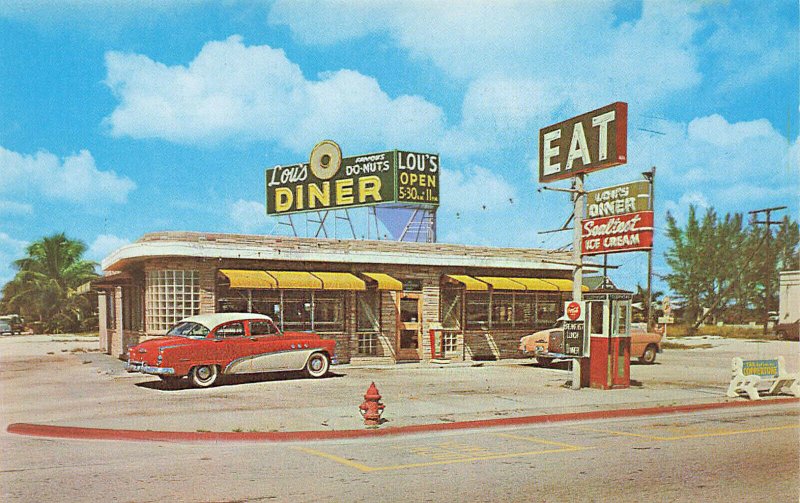 Lake Park City FL Lou's Restaurant Diner Old Cars Postcard 