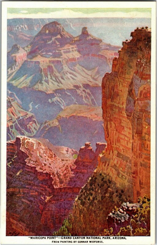 Fred Harvey Maricopa Point Grand Canyon Natl Park Gunnar Widforss Postcard I26