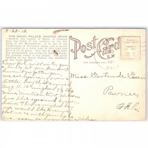 Postcard The Royal Palace, Madrid, Spain 1912