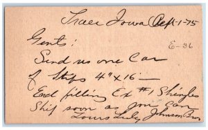 1875 Johnson Bros Lumber Order Traer Iowa IA Clinton IA Posted Postal Card 