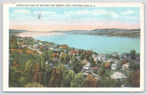 State View~Watkins Glen NY~Birdseye View Of Watkins & Seneca Lake~1933 Postcard