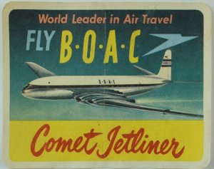 1940's-50's B.O.A.C Comet Jetliner Luggage Label Original E18