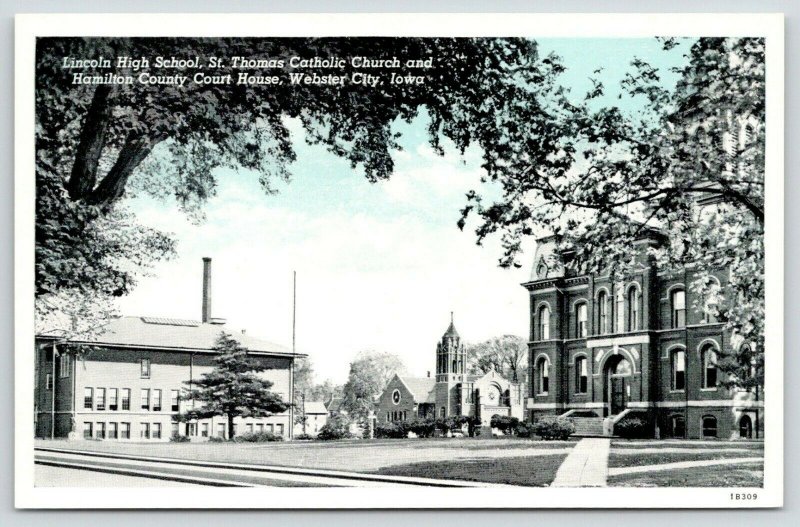 Webster City IA~Lincoln High~St Thomas Catholic Church~Courthouse~1941 Bluesky