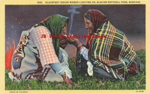 Glacier National Park, Native American Blackfeet Indian Women Smoking Cigarette