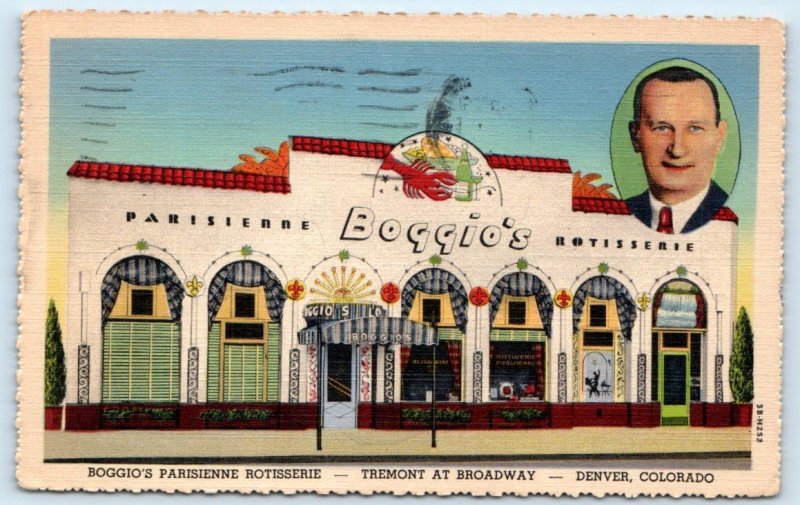 DENVER, CO Colorado ~ Roadside BOGGIO'S PARISIENNE RESTAURANT 1944 Postcard