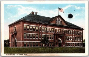 1910's High School Madison Minnesota MN Front Building Grounds Posted Postcard