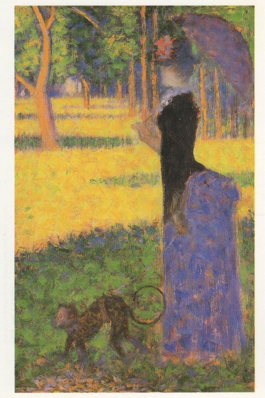 Seurat Victorian Lady With A Monkey Painting Postcard