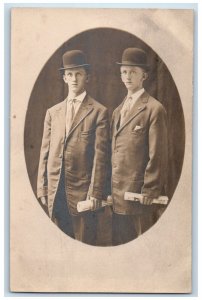 c1910's Twin Brothers Studio Portrait RPPC Photo Unposted Antique Postcard 