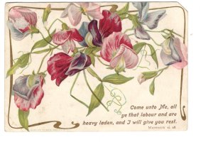 'Come unto me' Bible Quote, Matthew, January 1906 Vintage Church Card, Flowers