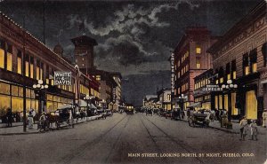 Main Street by Night Pueblo Colorado 1910c postcard