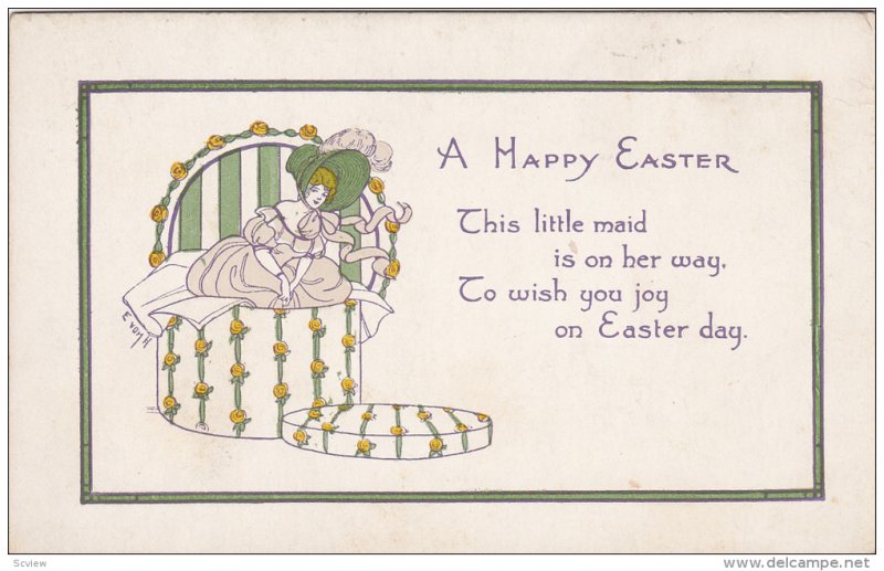 A Happy Easter Poem, Woman wearing bonnet coming out of a hat box, 10-20s