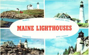 Vintage Postcard Maine Lighthouses Nubble Portland Head Pemaquid Bass Harbor ME