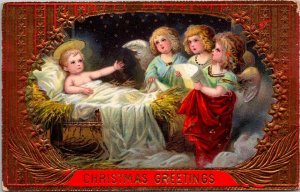Merry Christmas With Angels and Manger