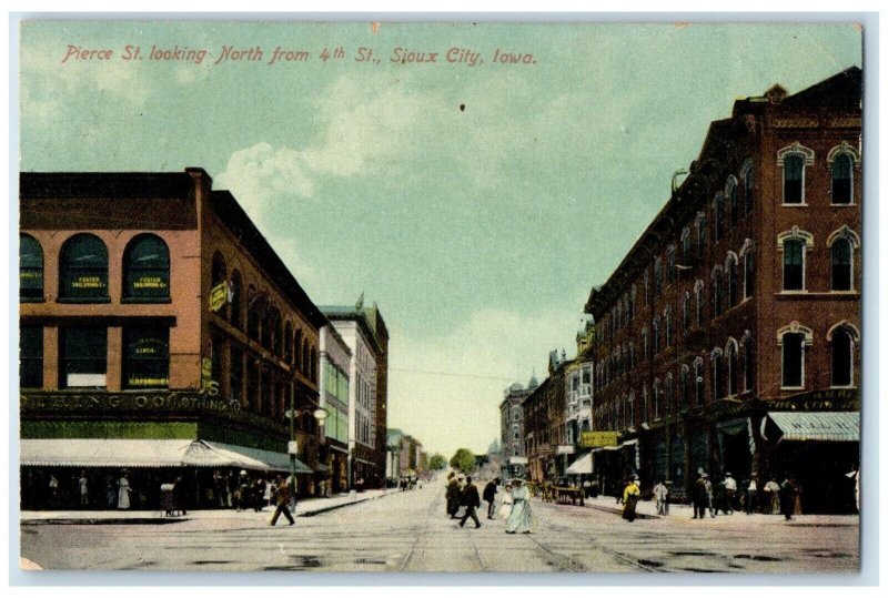 1919 Pierce St. Looking North From 4th Street Stores Sioux City IA Postcard