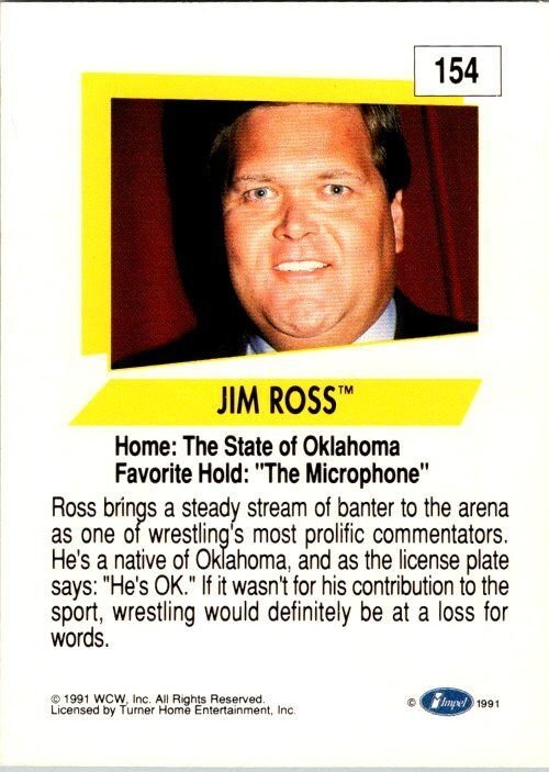 1991 WCW Wrestling Card Jim Ross sk21086