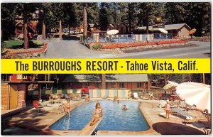 Roadside BURROUGHS RESORT Lake Tahoe Vista, CA Pool 1960s Rare Vintage Postcard