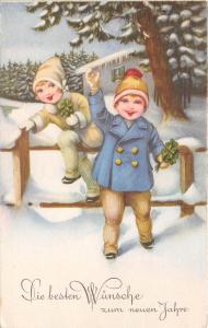 BG8499 children boy and girl clover  neujahr new year greetings germany