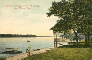 Postcard Camping Grounds on the Mississippi River Near Clinton IA