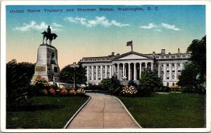 United States Treasury Sherman Statue Washington DC WB Postcard UNP VTG Unused 