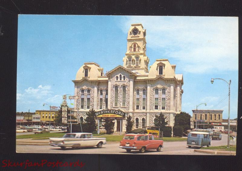 WEATHERFORD TEXAS PARKER COUNTY COURT HOUSE VOLKSWAGEN BUS CARS POSTCARD