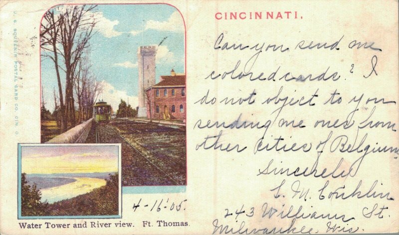 USA Cincinnati Water Tower and River View Ft. Thomas Litho 05.31