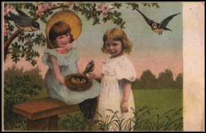 nature lovers postcard: Little Girls, Little Birds