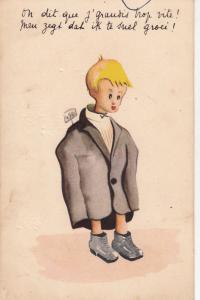 BELGIAN HUMOUR COMIC POSTCARD BLONDE BOY CARICATURE WITH EXTRA SIZE COAT