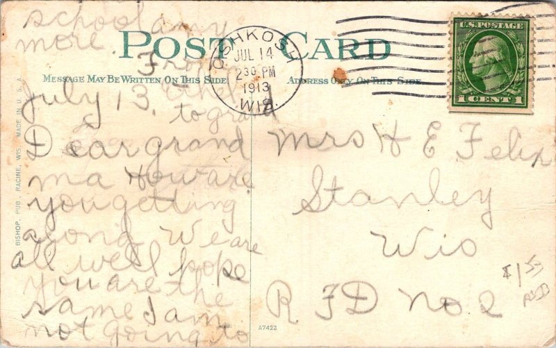 Fountain, State Normal School, Oshkosh WI c1913 Vintage Postcard Q33