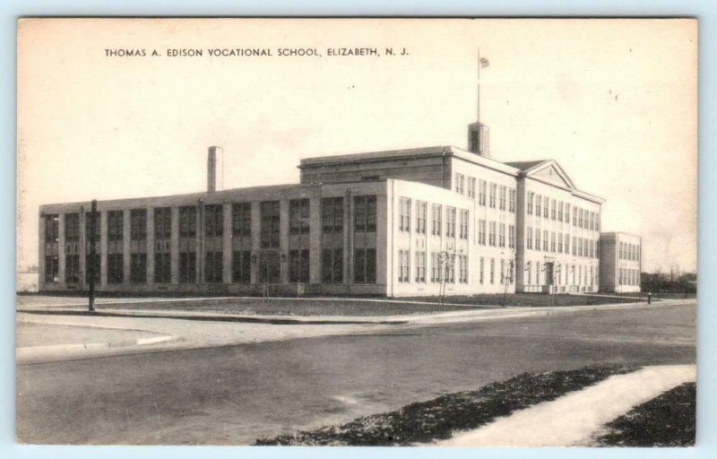 ELIZABETH, New Jersey NJ ~ Thomas Edison VOCATIONAL SCHOOL c1940s Postcard