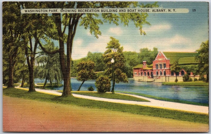 Albany New York NY, Washington Park, Recreation Building, Boat House, Postcard