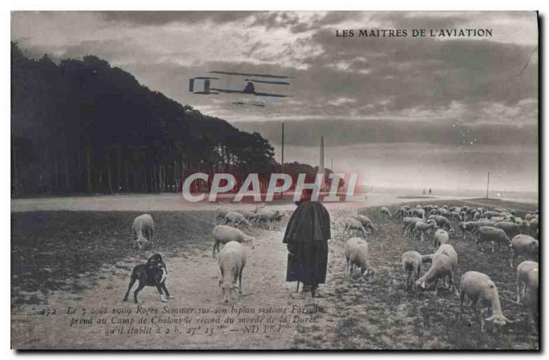 Old Postcard Jet Aviation Roger Sommer on his Farman biplane Sheep Camp Chalons