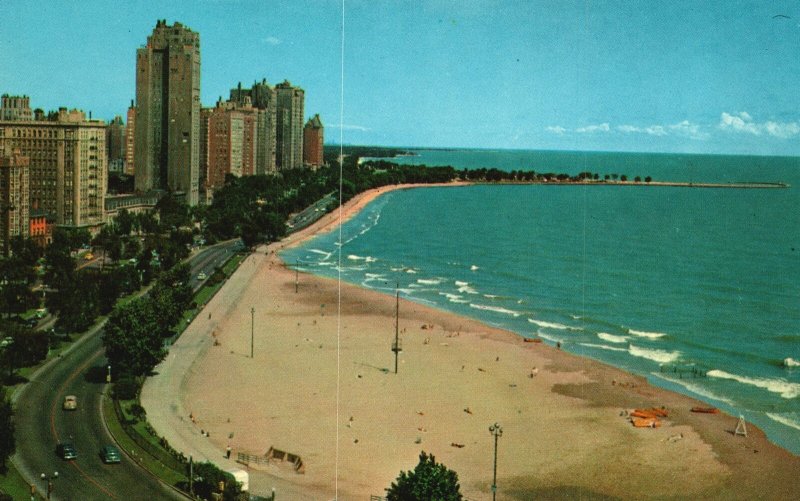 Vintage Postcard The Fabulous Gold Coast Tower Fringing on Lake Michigan