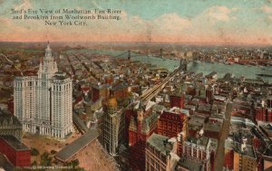 Vintage Postcard 1926 Manhattan View East River & Brooklyn Woolworth New York NY