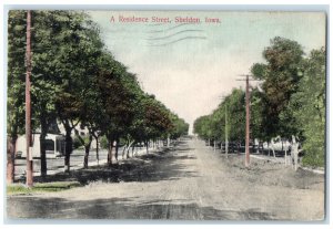 1909 Residence Street Exterior Road Trees Sheldon Iowa Vintage Antique Postcard