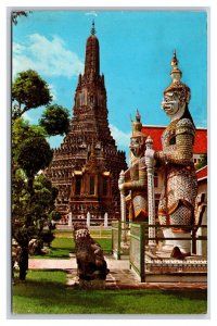 Guardians at Wat Aroon Temple of Dawn Bangkok Thailand Chrome Postcard W8