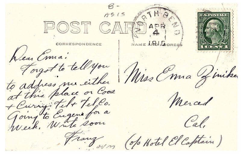 Chandler Hotel Marshfield Oregon Postcard 1915